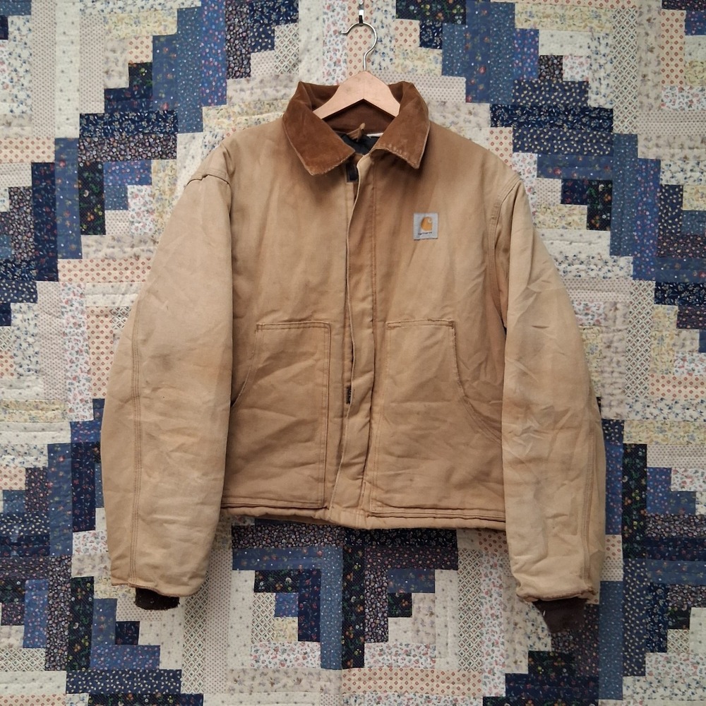 Vintage Carhartt JQ186 Arctic Quilt Lined Brown Canvas Jacket Large Faded J02